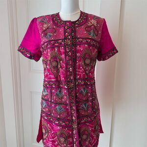 Gorgeous Pink Beaded Kurti Dress Shirt Medium Party/Cocktail Indian Unique